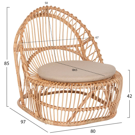 ARMCHAIR ENTROPY HM9840.01 RATTAN IN NATURAL-ECRU CUSHION 80x97x85Hcm.