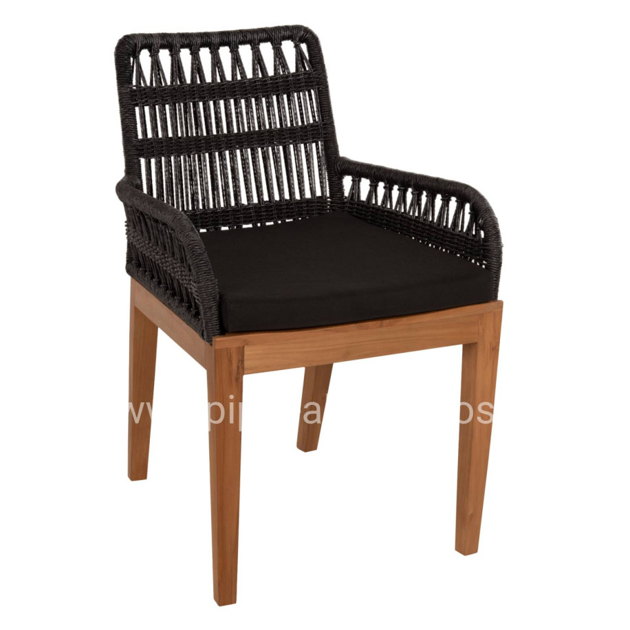 ARMCHAIR STARDOM HM9760.03 TEAK WOOD ΙΝ HONEY COLOR AND BLACK ROPE 57x65x83Hcm.