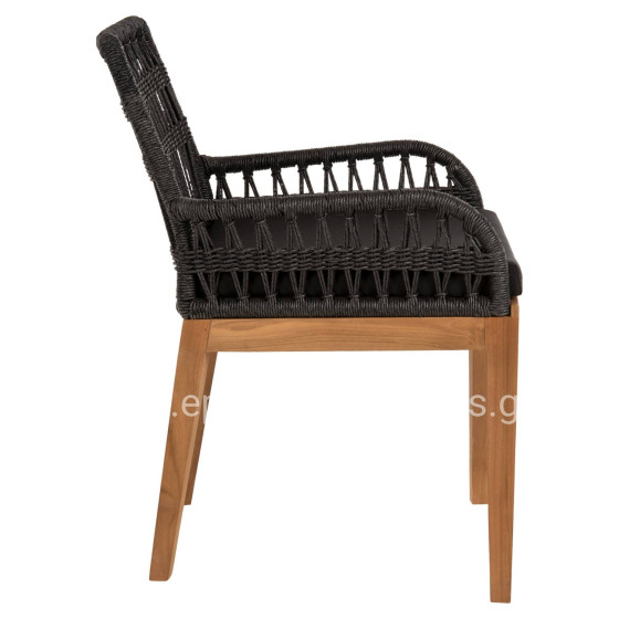 ARMCHAIR STARDOM HM9760.03 TEAK WOOD ΙΝ HONEY COLOR AND BLACK ROPE 57x65x83Hcm.