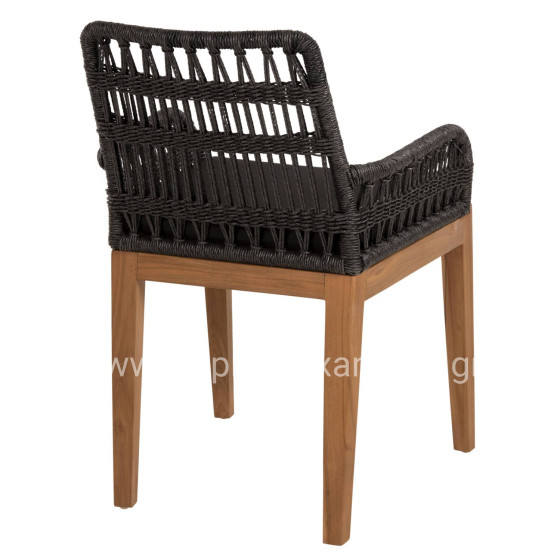 ARMCHAIR STARDOM HM9760.03 TEAK WOOD ΙΝ HONEY COLOR AND BLACK ROPE 57x65x83Hcm.