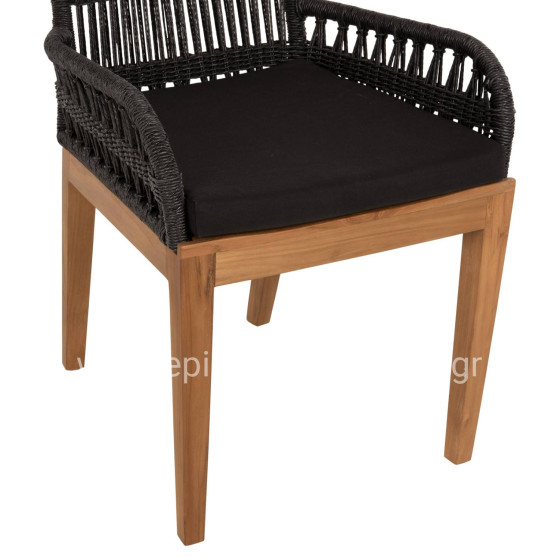 ARMCHAIR STARDOM HM9760.03 TEAK WOOD ΙΝ HONEY COLOR AND BLACK ROPE 57x65x83Hcm.