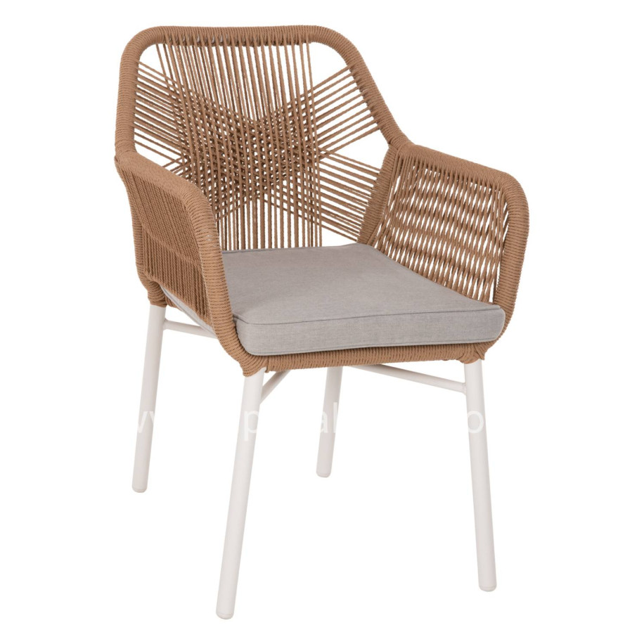 ARMCHAIR OUTDOORS TOPIN HM6048.01 ALUMINUM WHITE-P.E. RATTAN LIGHT BROWN-CUSHION GREY 58x60x83Hcm