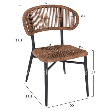 CHAIR EULO HM6049.03 ALUMINUM IN ANTHRACITE-SYNTHETIC RATTAN IN GREY 49x60x78Hcm