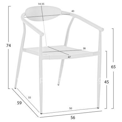 ARMCHAIR SERLY HM6052.01 WHITE ALUMINUM-WHITE TEXTILENE 56x61x74,5Hcm.