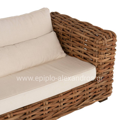 OUTDOOR LOUNGE SET 4PCS TROPEL HM9656 NATURAL RATTAN-MAHOGANY WOOD-WHITE CUSHIONS