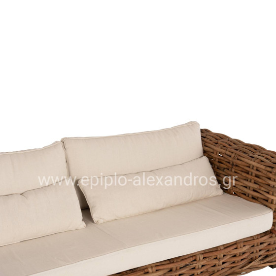 OUTDOOR LOUNGE SET 4PCS TROPEL HM9656 NATURAL RATTAN-MAHOGANY WOOD-WHITE CUSHIONS