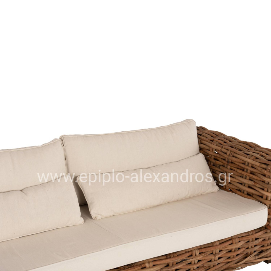OUTDOOR LOUNGE SET 4PCS TROPEL HM9656 NATURAL RATTAN-MAHOGANY WOOD-WHITE CUSHIONS