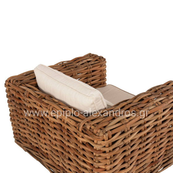 OUTDOOR LOUNGE SET 4PCS TROPEL HM9656 NATURAL RATTAN-MAHOGANY WOOD-WHITE CUSHIONS