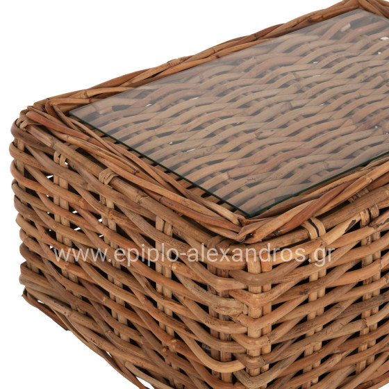 OUTDOOR LOUNGE SET 4PCS TROPEL HM9656 NATURAL RATTAN-MAHOGANY WOOD-WHITE CUSHIONS