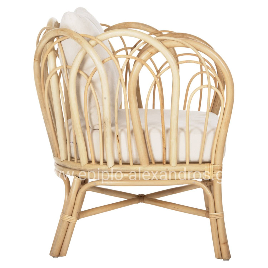 ARMCHAIR ESTOR HM9817 RATTAN IN NATURAL-WHITE CUSHION 78x75x92Hcm.