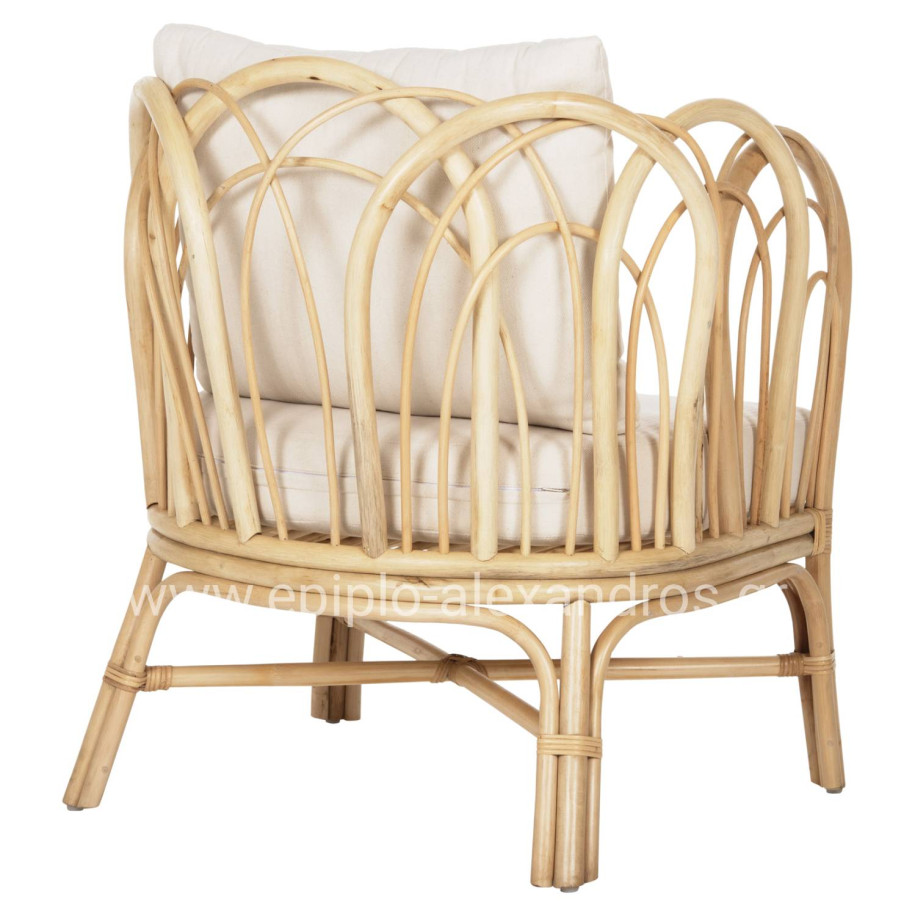 ARMCHAIR ESTOR HM9817 RATTAN IN NATURAL-WHITE CUSHION 78x75x92Hcm.