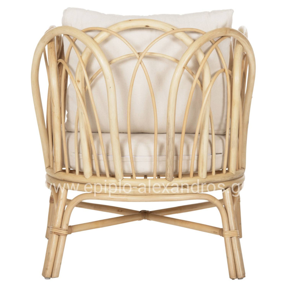 ARMCHAIR ESTOR HM9817 RATTAN IN NATURAL-WHITE CUSHION 78x75x92Hcm.