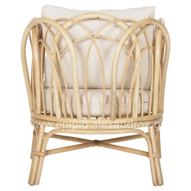 ARMCHAIR ESTOR HM9817 RATTAN IN NATURAL-WHITE CUSHION 78x75x92Hcm.