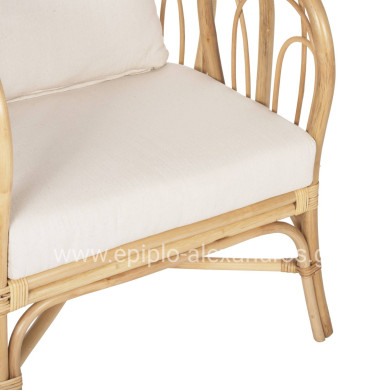 ARMCHAIR ESTOR HM9817 RATTAN IN NATURAL-WHITE CUSHION 78x75x92Hcm.