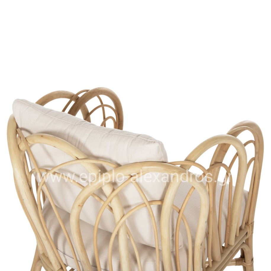 ARMCHAIR ESTOR HM9817 RATTAN IN NATURAL-WHITE CUSHION 78x75x92Hcm.