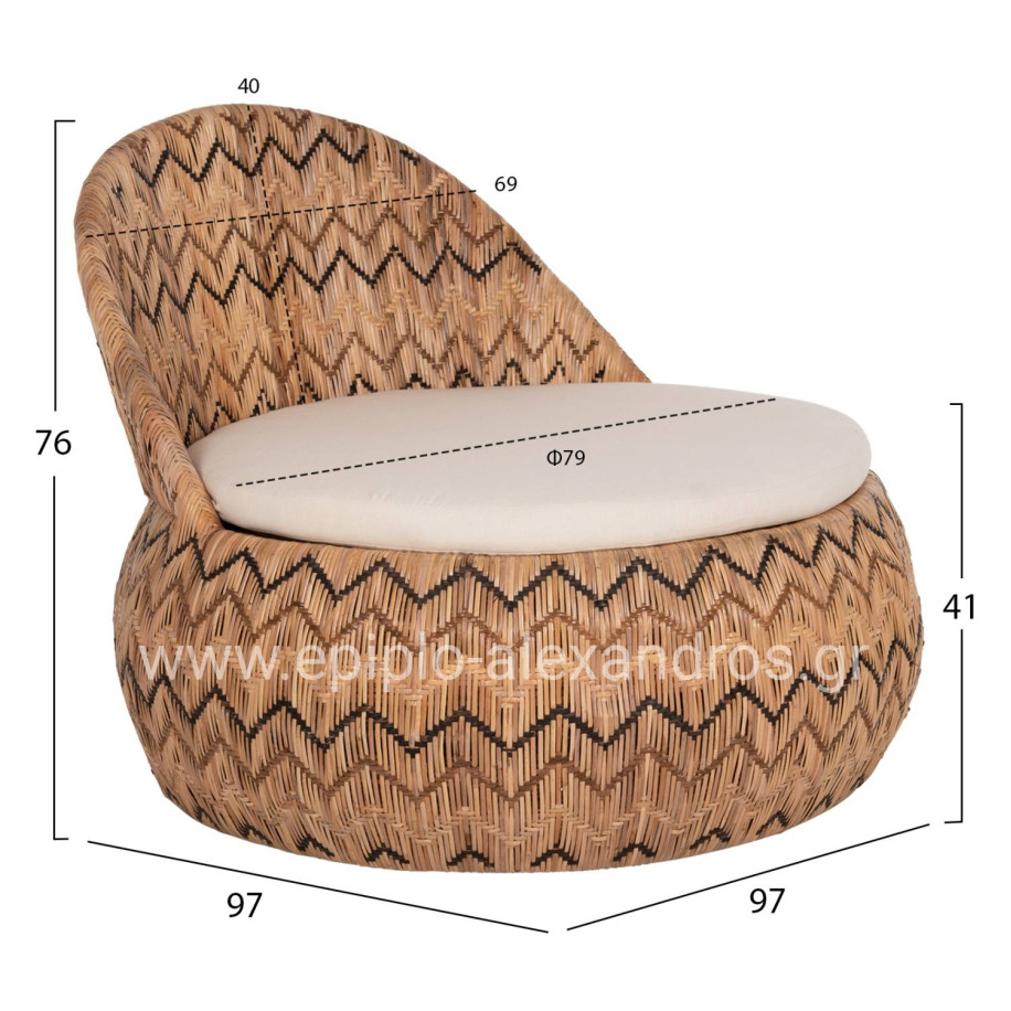 ΠΟΛΥΘΡΟΝΑ ΣΤΡΟΓΓΥΛΗ LADLON HM5992 RATTAN ΦΥΣΙΚΟ-ΕΚΡΟΥ ΜΑΞΙΛΑΡΙ 97x97x76Υεκ.