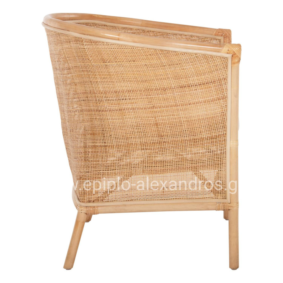 ARMCHAIR APRON HM9818 PERFORATED RATTAN IN NATURAL COLOR-WHITE CUSHION 75x70x85Hcm.