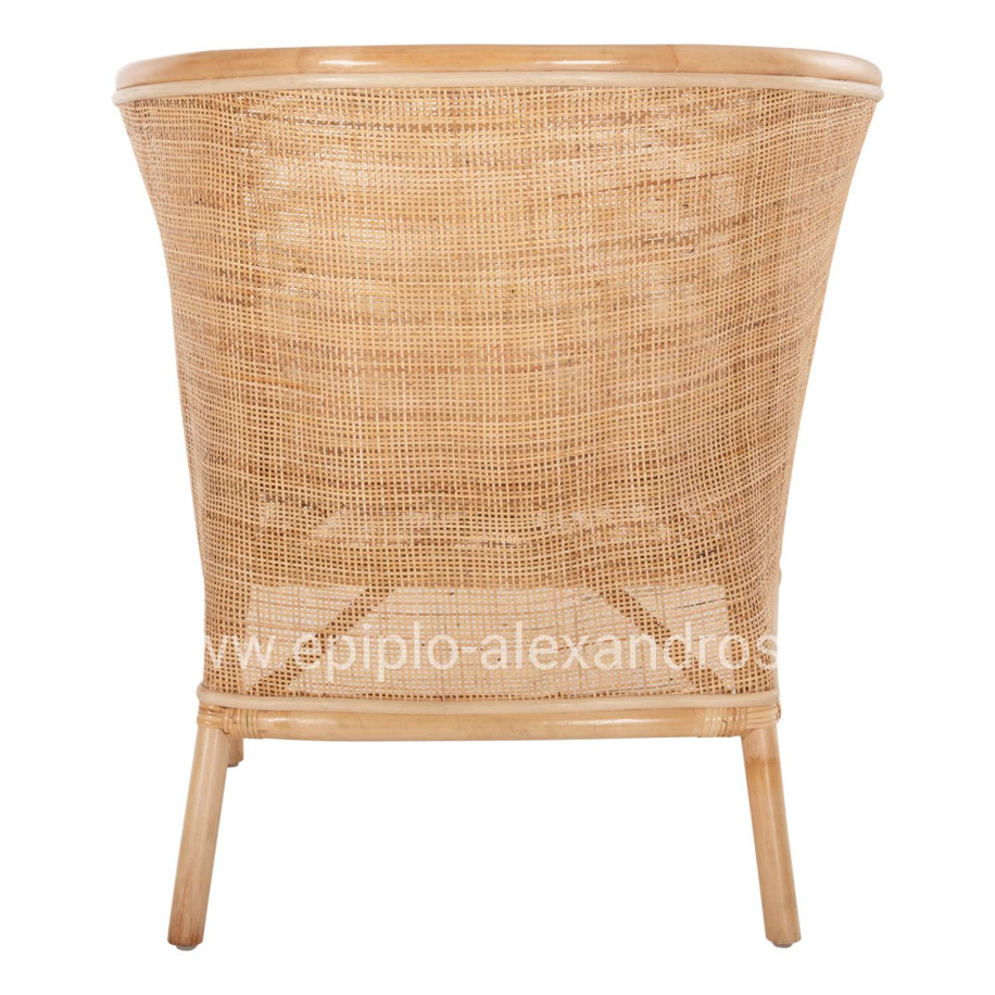 ARMCHAIR APRON HM9818 PERFORATED RATTAN IN NATURAL COLOR-WHITE CUSHION 75x70x85Hcm.