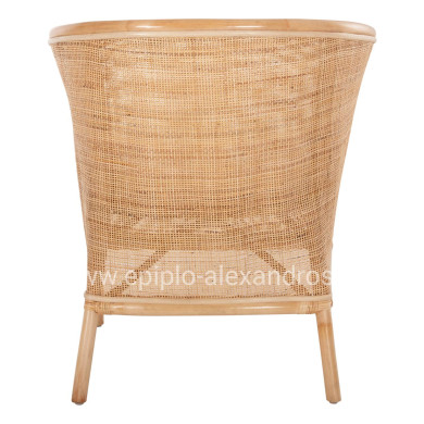 ARMCHAIR APRON HM9818 PERFORATED RATTAN IN NATURAL COLOR-WHITE CUSHION 75x70x85Hcm.