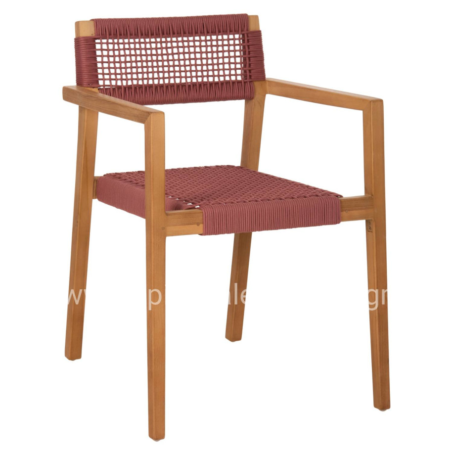 ARMCHAIR CHARLOTTE HM9637.06 TEAK WOOD IN NATURAL & PINK ROPE 59x54x83Hcm.