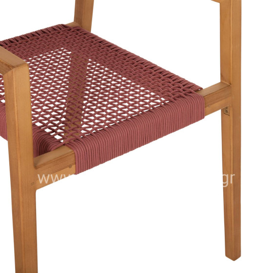 ARMCHAIR CHARLOTTE HM9637.06 TEAK WOOD IN NATURAL & PINK ROPE 59x54x83Hcm.