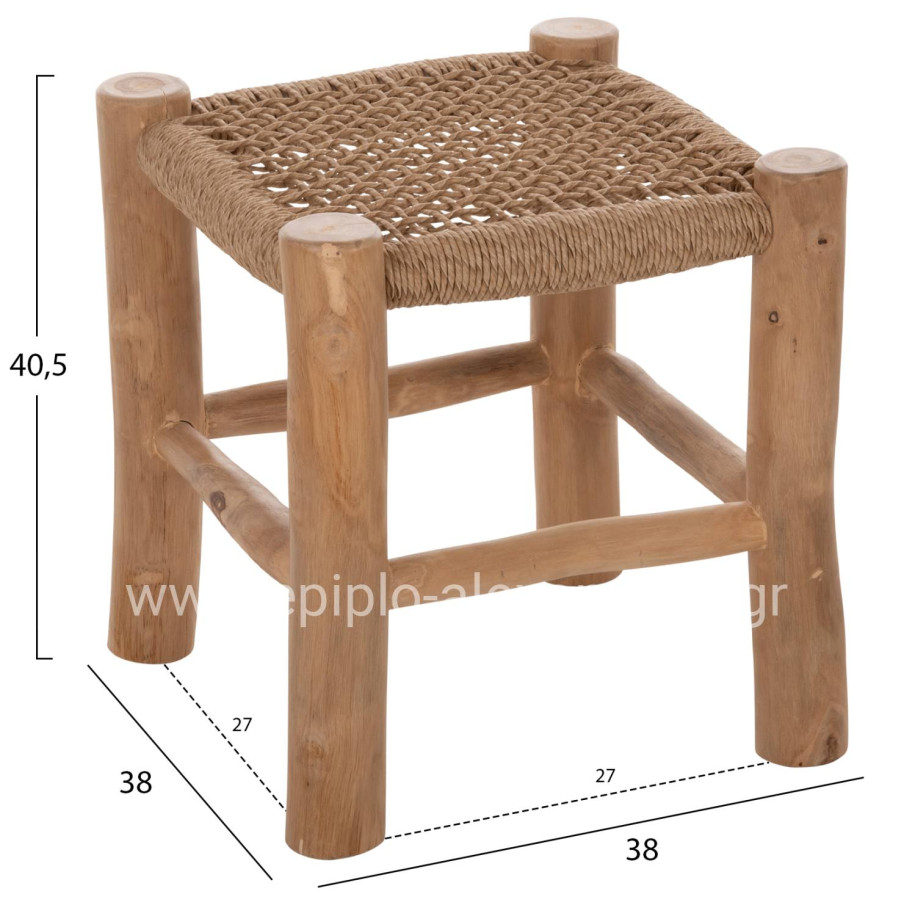 STOOL LONDER HM5987 TEAK WOOD AND SYNTHETIC RATTAN IN NATURAL 38x38x40.5Hcm.