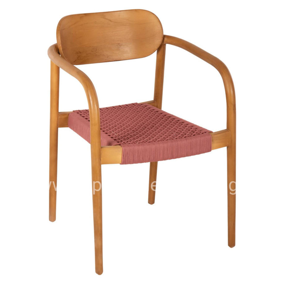 ARMCHAIR OSLO HM9636.06 TEAK WOOD IN NATURAL & PINK ROPE 55x54x80Hcm.