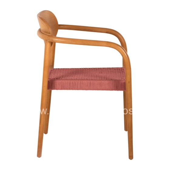 ARMCHAIR OSLO HM9636.06 TEAK WOOD IN NATURAL & PINK ROPE 55x54x80Hcm.