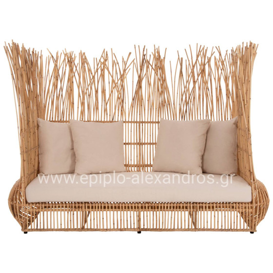 SOFA OUTDOORS ZEPHYR HM5988 RATTAN CANES IN NATURAL-CUSHION SET IN BEIGE 200x120x142Hcm.