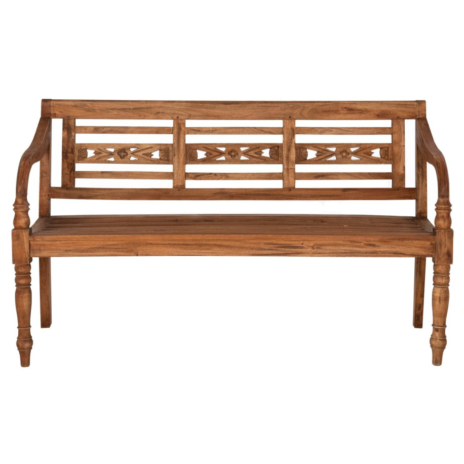 OUTDOOR BENCH HM7903 SOLID MAHOGANY WOOD IN NATURAL WITH BACKREST AND ARMS 148x54x90Hcm.