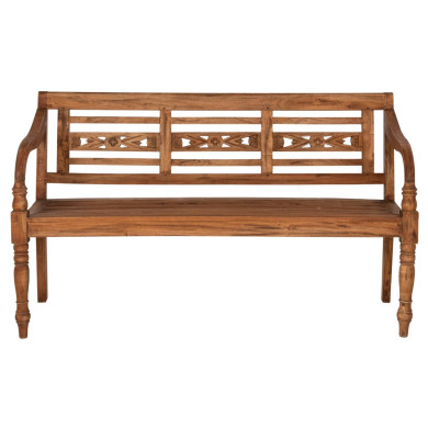 OUTDOOR BENCH HM7903 SOLID MAHOGANY WOOD IN NATURAL WITH BACKREST AND ARMS 148x54x90Hcm.