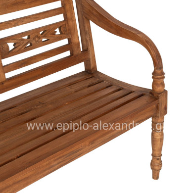 OUTDOOR BENCH HM7903 SOLID MAHOGANY WOOD IN NATURAL WITH BACKREST AND ARMS 148x54x90Hcm.