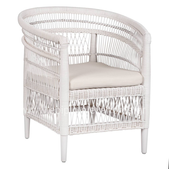 ARMCHAIR MALAWI HM9635.02 MAHOGANY WOOD WITH RATTAN IN WHITE-WHITE CUSHION 80x70x86Hcm.