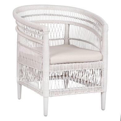 ARMCHAIR MALAWI HM9635.02 MAHOGANY WOOD WITH RATTAN IN WHITE-WHITE CUSHION 80x70x86Hcm.
