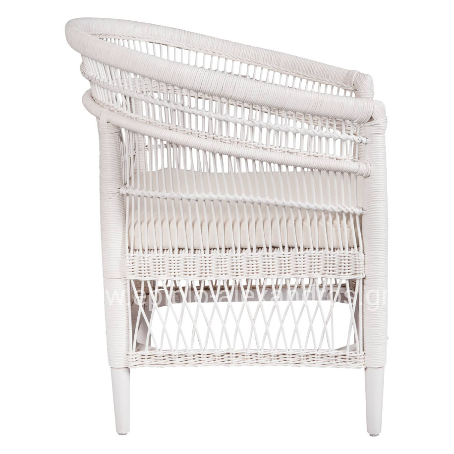 ARMCHAIR MALAWI HM9635.02 MAHOGANY WOOD WITH RATTAN IN WHITE-WHITE CUSHION 80x70x86Hcm.
