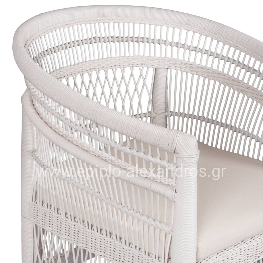 ARMCHAIR MALAWI HM9635.02 MAHOGANY WOOD WITH RATTAN IN WHITE-WHITE CUSHION 80x70x86Hcm.