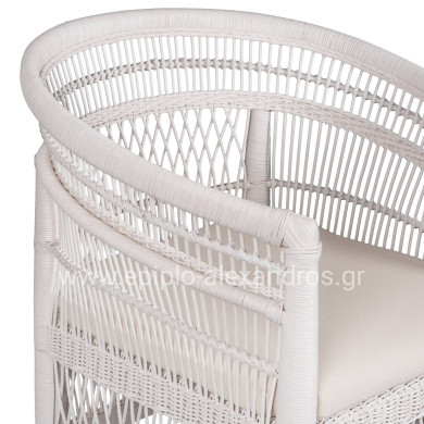 ARMCHAIR MALAWI HM9635.02 MAHOGANY WOOD WITH RATTAN IN WHITE-WHITE CUSHION 80x70x86Hcm.