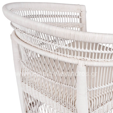ARMCHAIR MALAWI HM9635.02 MAHOGANY WOOD WITH RATTAN IN WHITE-WHITE CUSHION 80x70x86Hcm.