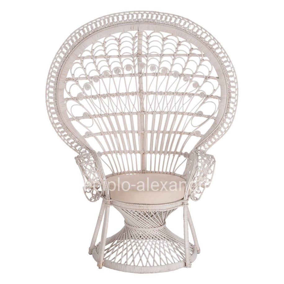 ARMCHAIR ROYAL PEACOCK HM9342.02 RATTAN IN WHITE- CUSHION WHITE 114x72x150Hcm.