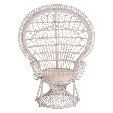 ARMCHAIR ROYAL PEACOCK HM9342.02 RATTAN IN WHITE- CUSHION WHITE 114x72x150Hcm.