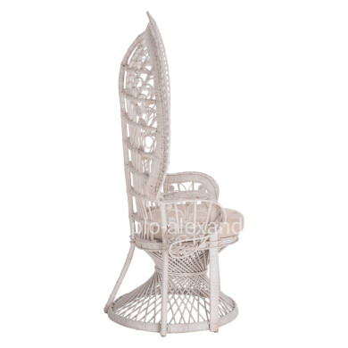 ARMCHAIR ROYAL PEACOCK HM9342.02 RATTAN IN WHITE- CUSHION WHITE 114x72x150Hcm.
