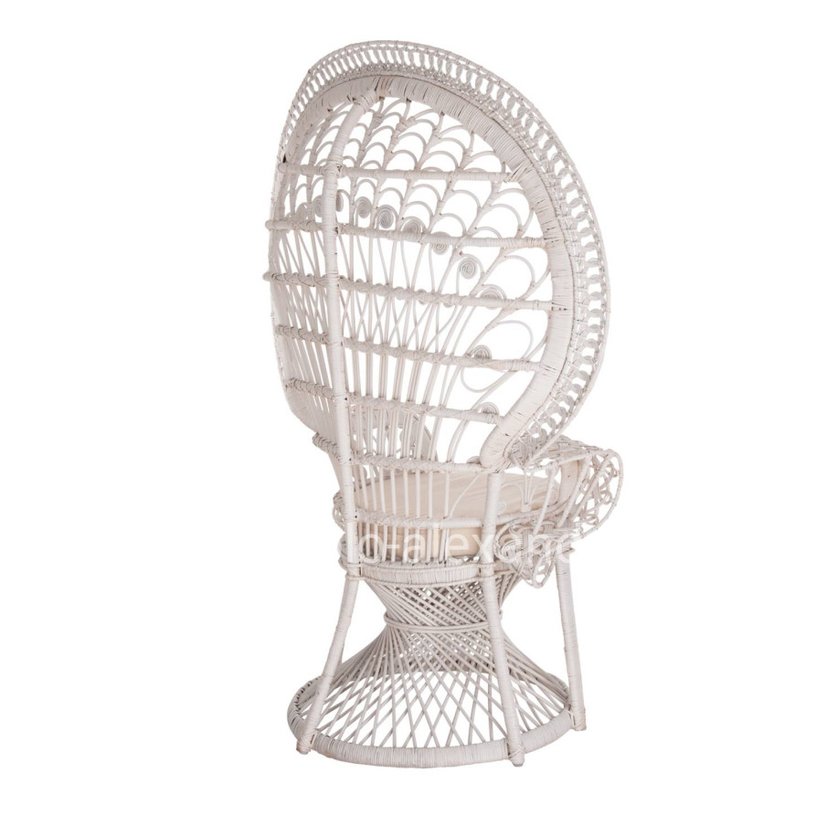 ARMCHAIR ROYAL PEACOCK HM9342.02 RATTAN IN WHITE- CUSHION WHITE 114x72x150Hcm.