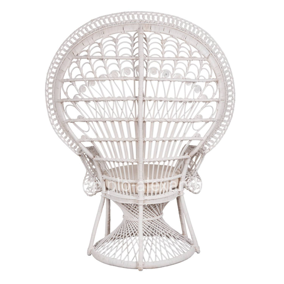 ARMCHAIR ROYAL PEACOCK HM9342.02 RATTAN IN WHITE- CUSHION WHITE 114x72x150Hcm.