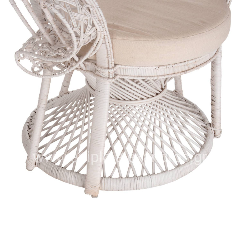 ARMCHAIR ROYAL PEACOCK HM9342.02 RATTAN IN WHITE- CUSHION WHITE 114x72x150Hcm.