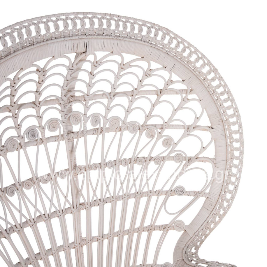 ARMCHAIR ROYAL PEACOCK HM9342.02 RATTAN IN WHITE- CUSHION WHITE 114x72x150Hcm.