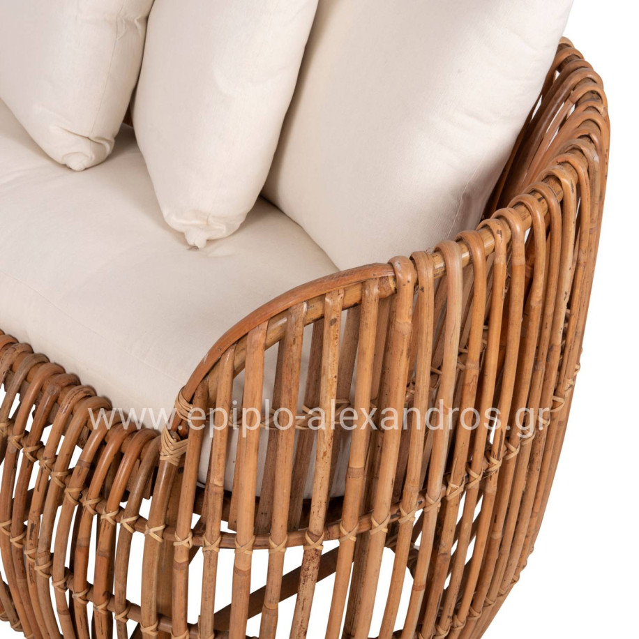 SOFA-LOUNGER LANTRY HM5991 NATURAL RATTAN- WHITE CUSHIONS 215x60x78Hcm.