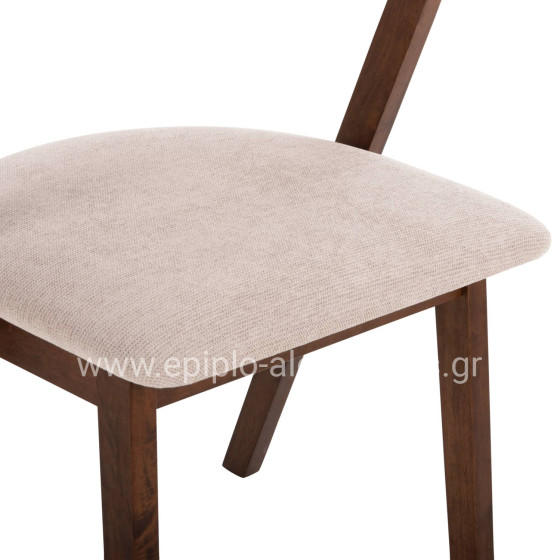 DINING CHAIR RIDER HM9734.02 RUBBERWOOD IN WALNUT COLOR-ECRU FABRIC 59x59x83Hcm.