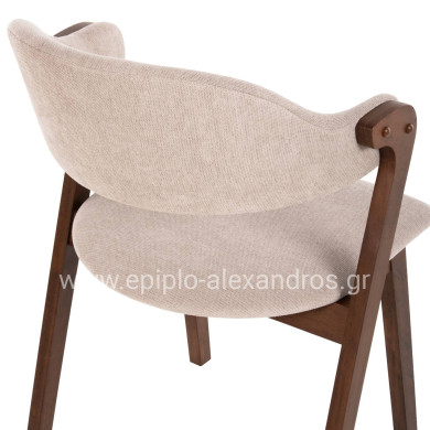 DINING CHAIR RIDER HM9734.02 RUBBERWOOD IN WALNUT COLOR-ECRU FABRIC 59x59x83Hcm.