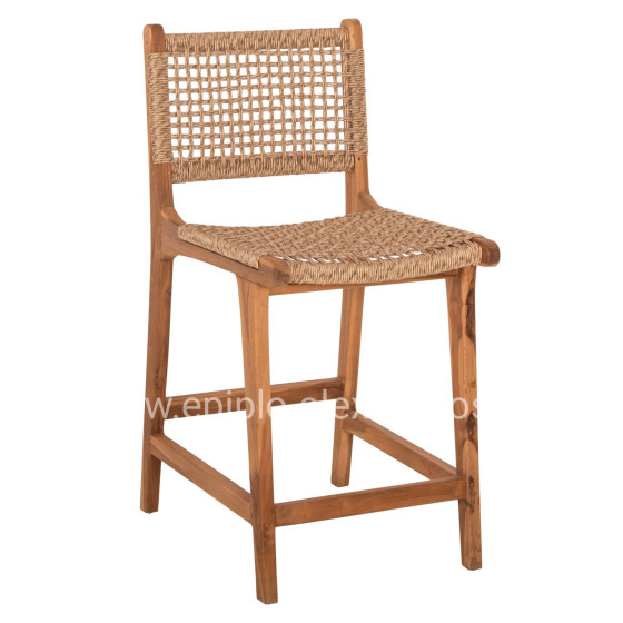 BAR STOOL WITH BACKREST NESHA HM9381.11 TEAK WOOD & VIRO ROPE 46x48.5x96Η cm.