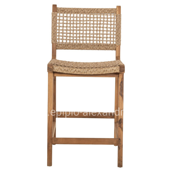 BAR STOOL WITH BACKREST NESHA HM9381.11 TEAK WOOD & VIRO ROPE 46x48.5x96Η cm.